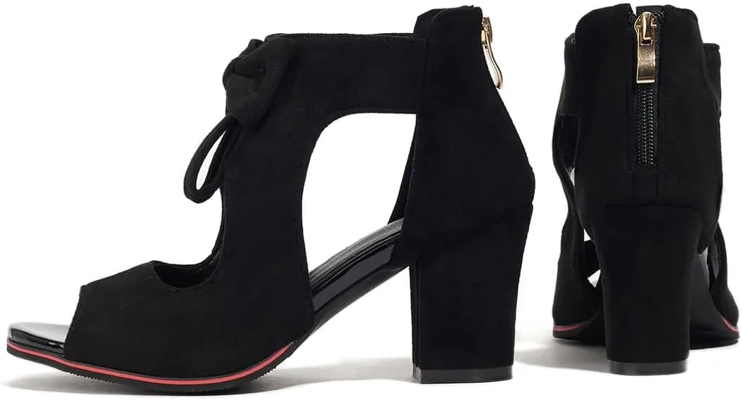 Monrovia Women's Bows Chunky High Heels Sandals Comfortable Open Toe Ankle Cutout Back Zip Sandals Fashion Summer Dress Party Shoes