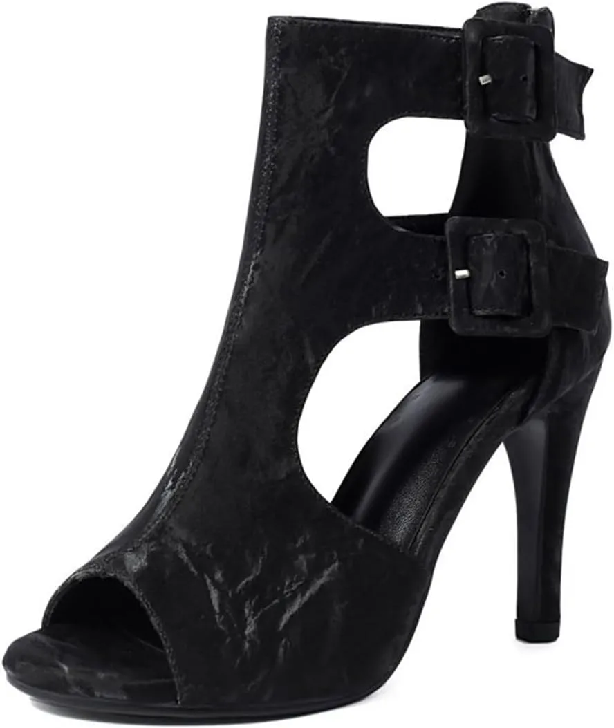 MRKEWUNEY Classic Womens Gladiator Booties Zipper Stiletto Heels Mesh Booties EU33-46