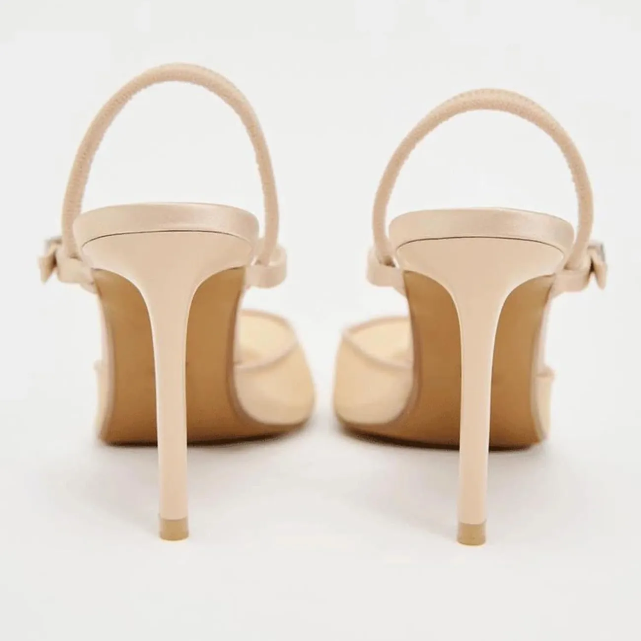 MRKEWUNEY Fashion Mesh Slingback Pumps Shoes for Women Ankle Strap Pointed Toe Pumps