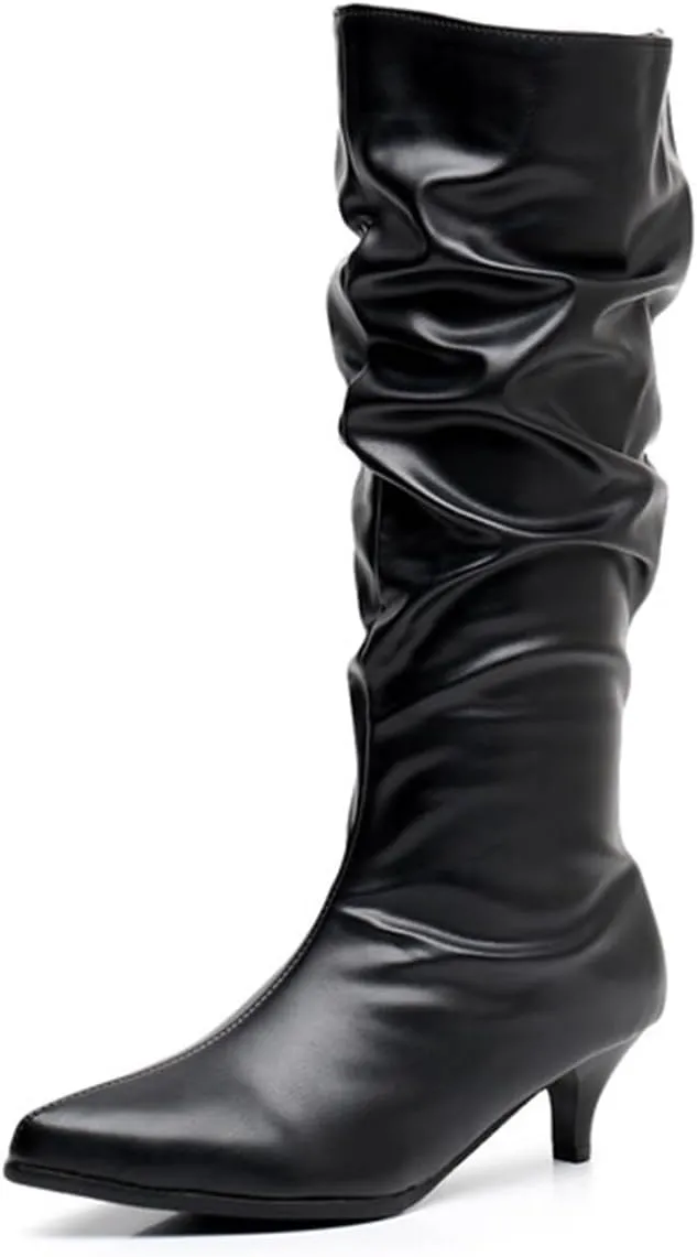 MRKEWUNEY Fashion Slouch Mid Calf Boots for Women