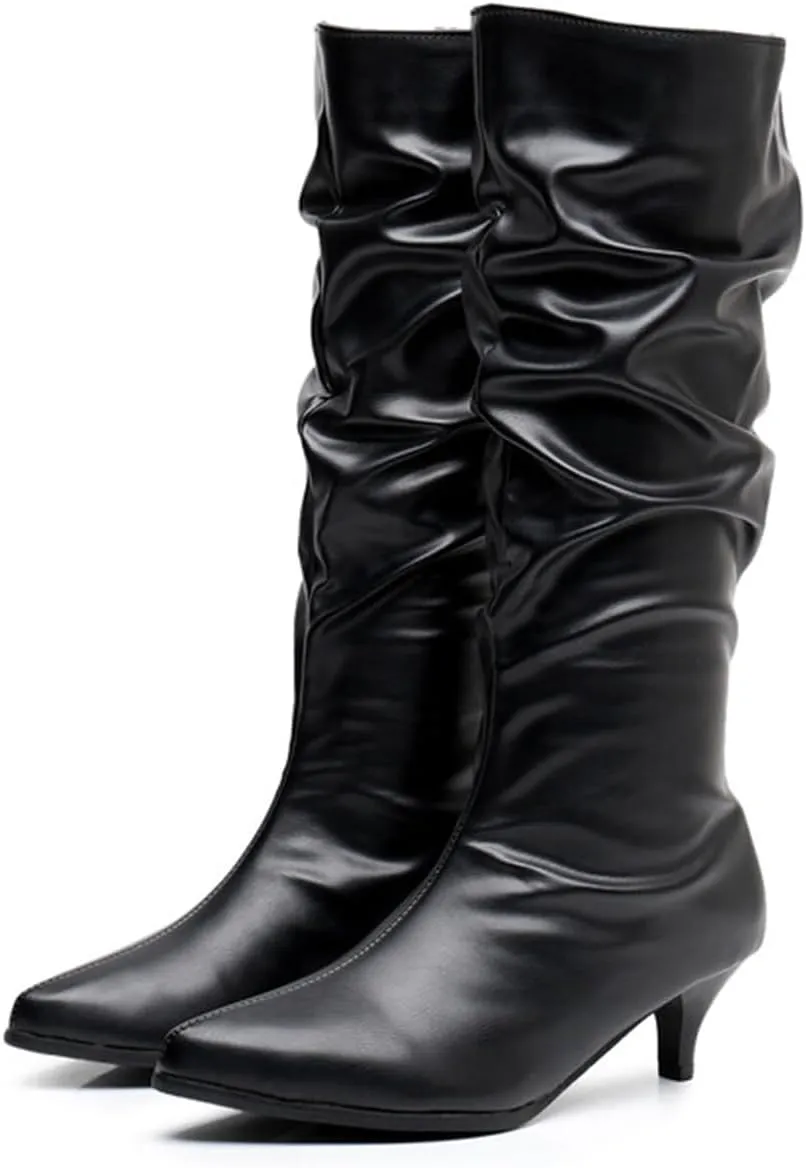 MRKEWUNEY Fashion Slouch Mid Calf Boots for Women