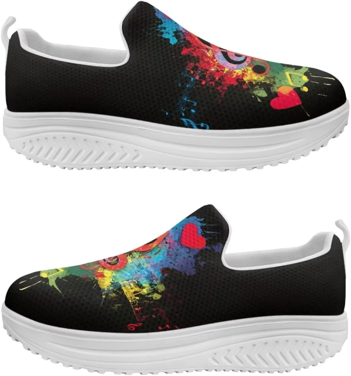 Music Note Womens Walking Sneakers Lightweight Platform Shoes Slip-on Casual Loafer for Outdoor Camping Gym