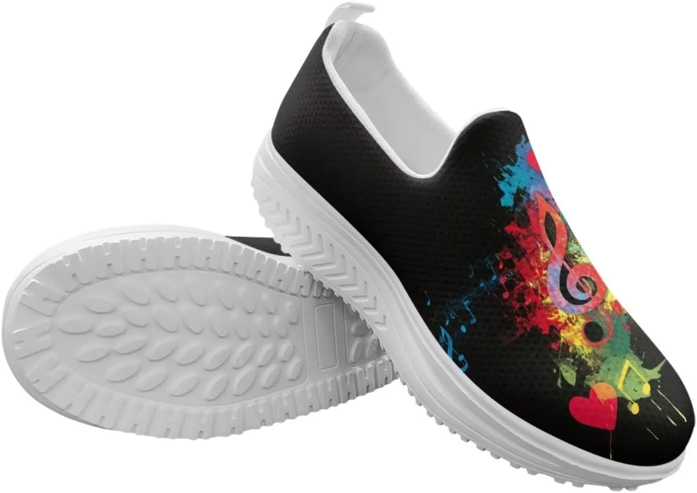 Music Note Womens Walking Sneakers Lightweight Platform Shoes Slip-on Casual Loafer for Outdoor Camping Gym