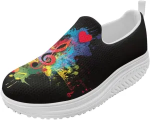 Music Note Womens Walking Sneakers Lightweight Platform Shoes Slip-on Casual Loafer for Outdoor Camping Gym
