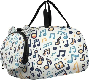 Music Note Youth Sports & Travel Duffle Bag with Shoe Compartment,Waterproof Gym Bag for Girls and Boys (Overnight Essentials Organizer)