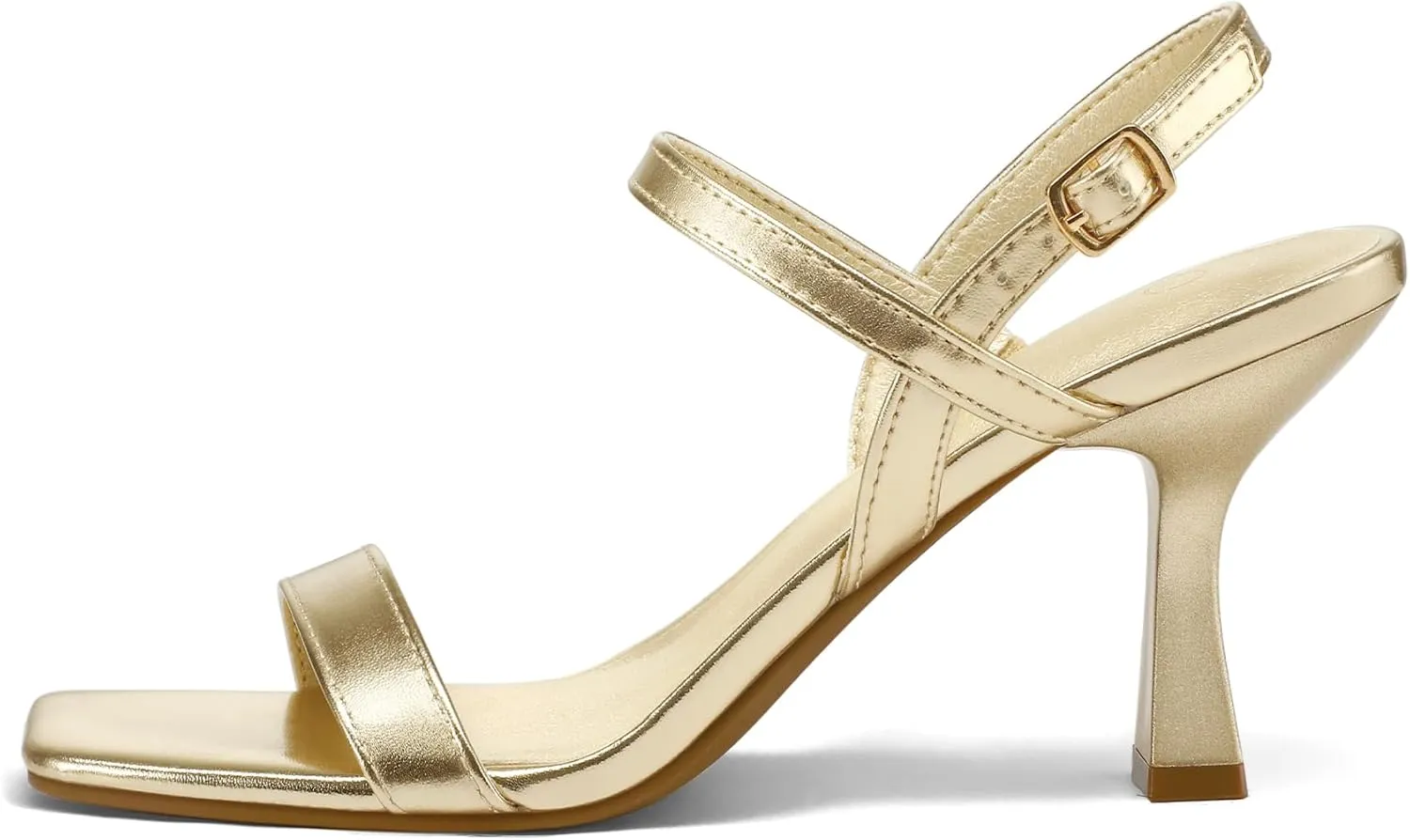 mysoft Women's Strappy Stiletto Heels Open Square Toe Ankle Strap Dress Shoes 3 Inch Kitten Heeled Sandals