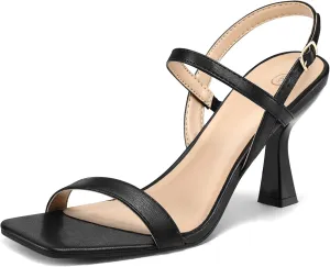 mysoft Women's Strappy Stiletto Heels Open Square Toe Ankle Strap Dress Shoes 3 Inch Kitten Heeled Sandals