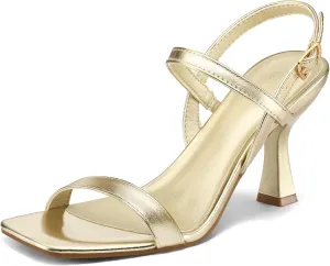 mysoft Women's Strappy Stiletto Heels Open Square Toe Ankle Strap Dress Shoes 3 Inch Kitten Heeled Sandals