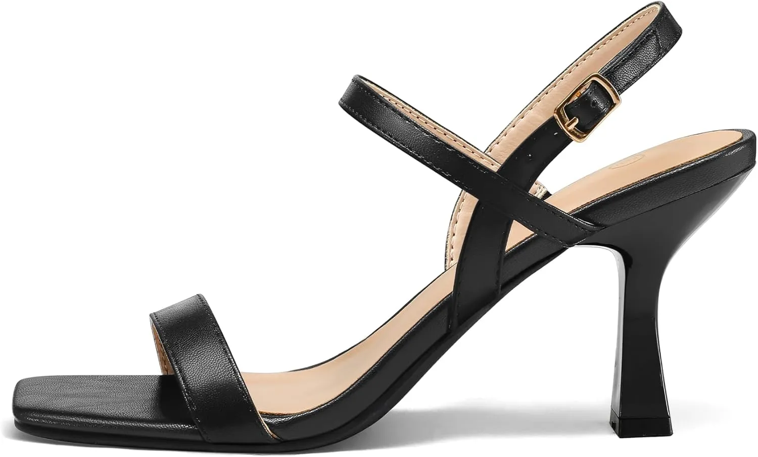 mysoft Women's Strappy Stiletto Heels Open Square Toe Ankle Strap Dress Shoes 3 Inch Kitten Heeled Sandals
