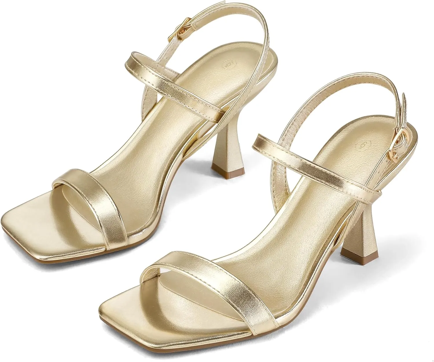 mysoft Women's Strappy Stiletto Heels Open Square Toe Ankle Strap Dress Shoes 3 Inch Kitten Heeled Sandals