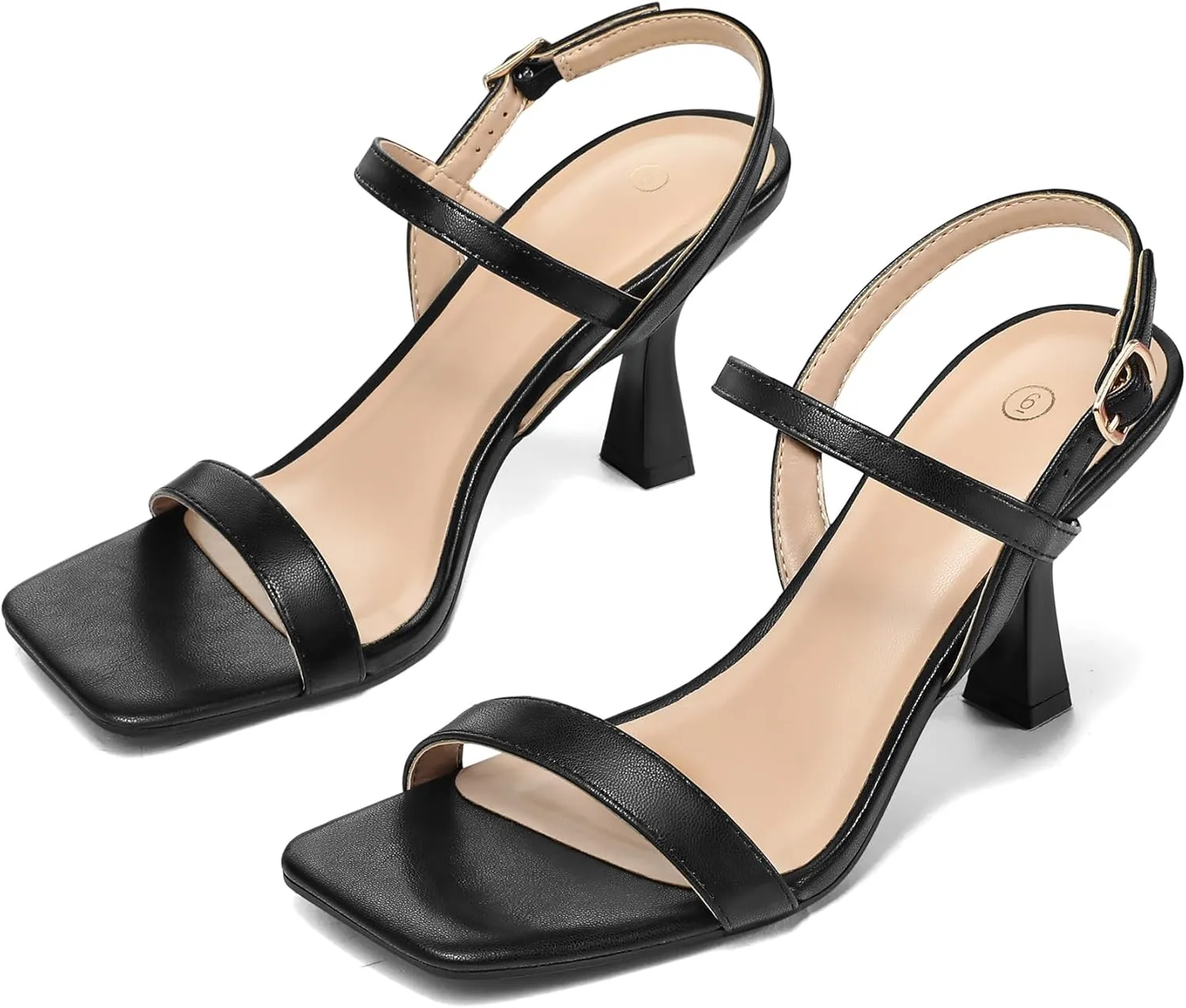 mysoft Women's Strappy Stiletto Heels Open Square Toe Ankle Strap Dress Shoes 3 Inch Kitten Heeled Sandals