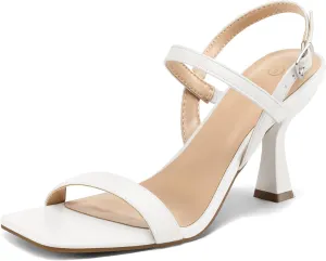 mysoft Women's Strappy Stiletto Heels Open Square Toe Ankle Strap Dress Shoes 3 Inch Kitten Heeled Sandals
