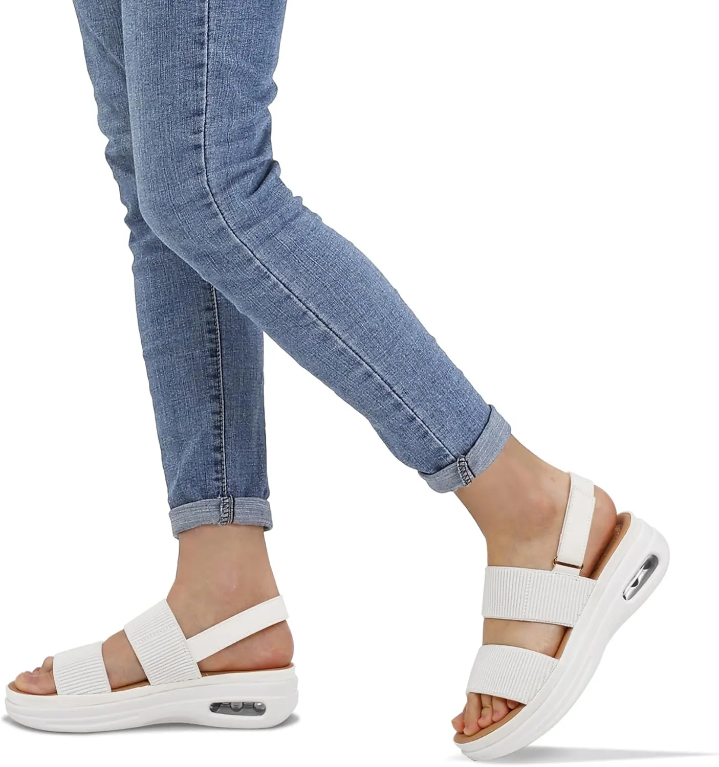 mysoft Women's Walking Sandals Comfortable Air Cushion Platform Elastic Ankle Strap Open Toe Ourdoor Summer Shoes