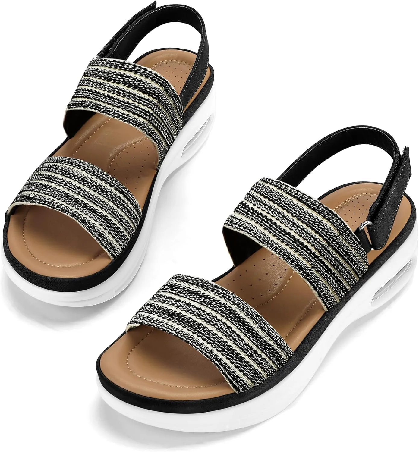 mysoft Women's Walking Sandals Comfortable Air Cushion Platform Elastic Ankle Strap Open Toe Ourdoor Summer Shoes