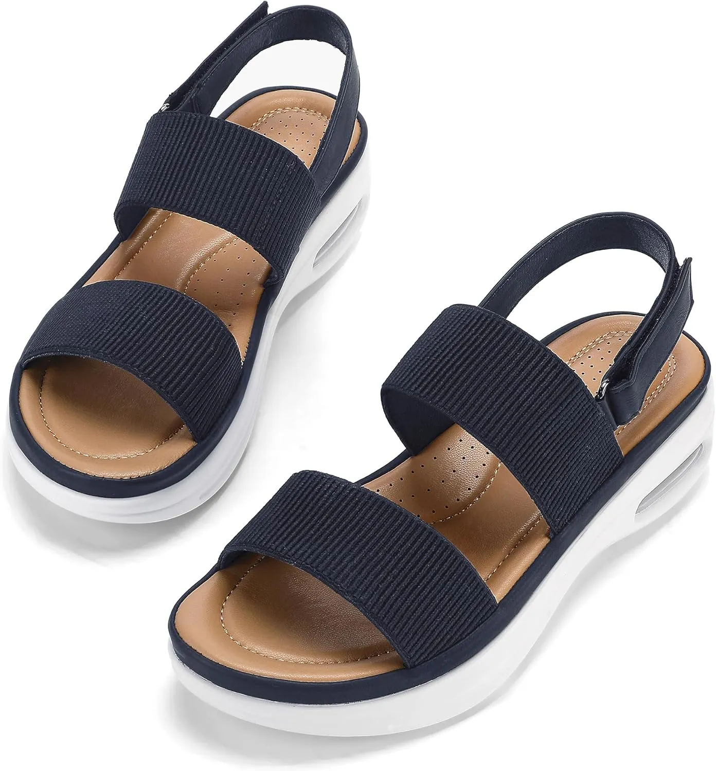 mysoft Women's Walking Sandals Comfortable Air Cushion Platform Elastic Ankle Strap Open Toe Ourdoor Summer Shoes