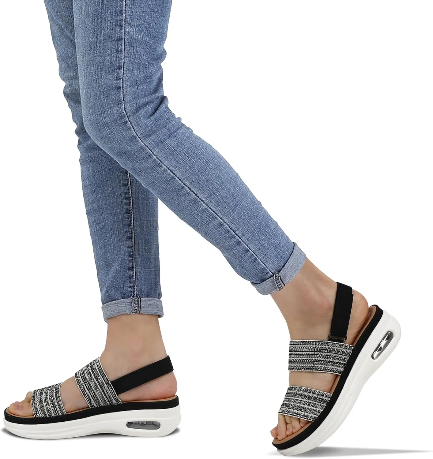 mysoft Women's Walking Sandals Comfortable Air Cushion Platform Elastic Ankle Strap Open Toe Ourdoor Summer Shoes