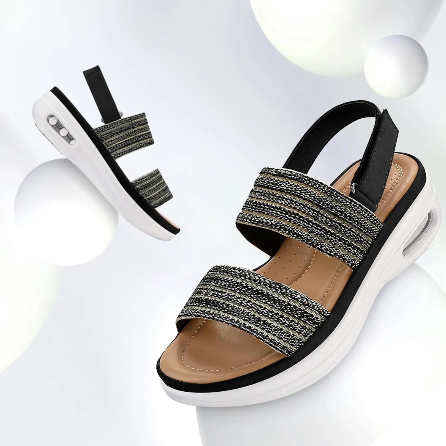 mysoft Women's Walking Sandals Comfortable Air Cushion Platform Elastic Ankle Strap Open Toe Ourdoor Summer Shoes