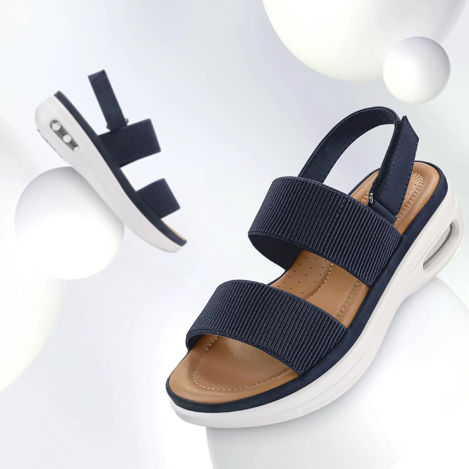 mysoft Women's Walking Sandals Comfortable Air Cushion Platform Elastic Ankle Strap Open Toe Ourdoor Summer Shoes