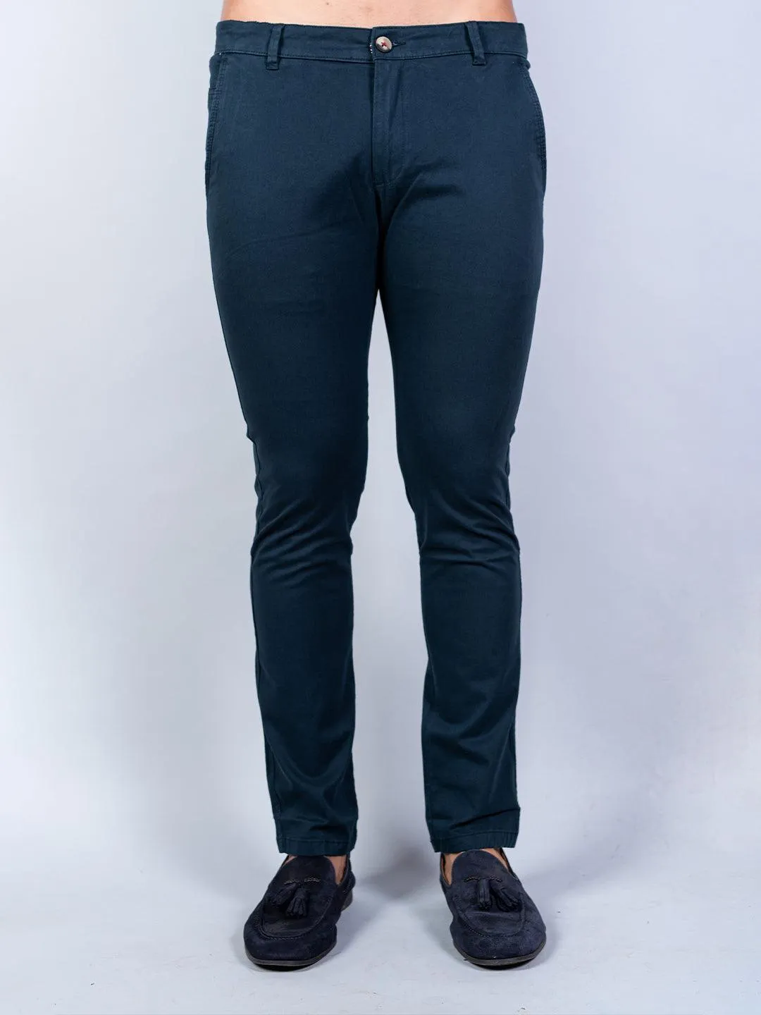 Navy Blue Solid Cotton Twill Trouser