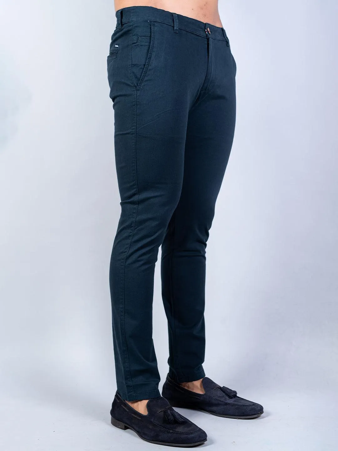 Navy Blue Solid Cotton Twill Trouser