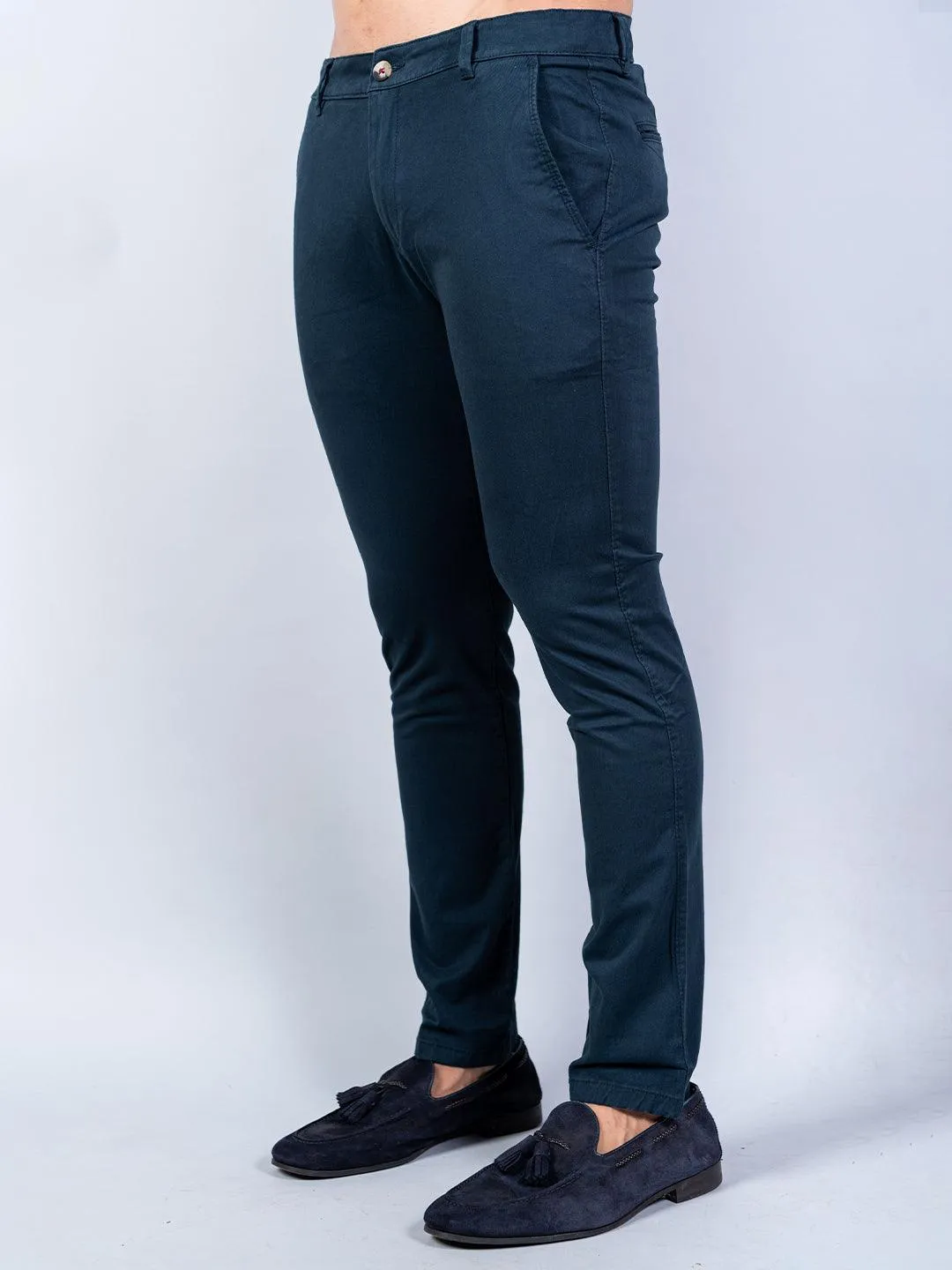 Navy Blue Solid Cotton Twill Trouser