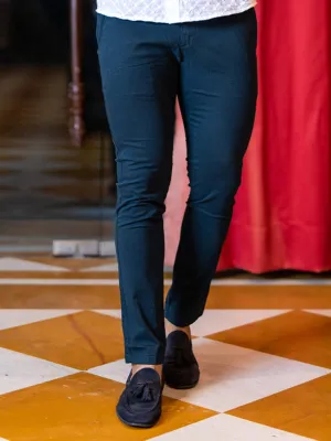 Navy Blue Solid Cotton Twill Trouser