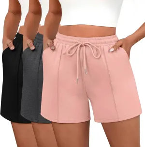 Neer 3 Pack Women's Sweat Shorts, Casual Drawstring Athletic Shorts Summer Lounge Loose Solid Active Short Pants with Pockets