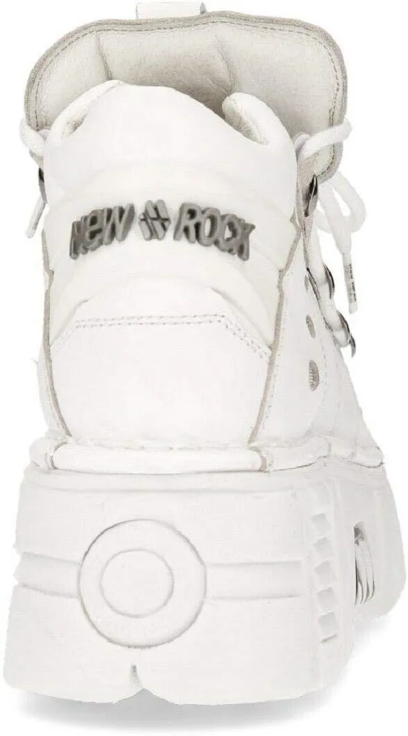 New Rock 106N-S8 PLATFORM SHOES Metallic White Leather Biker Punk Gothic Boots