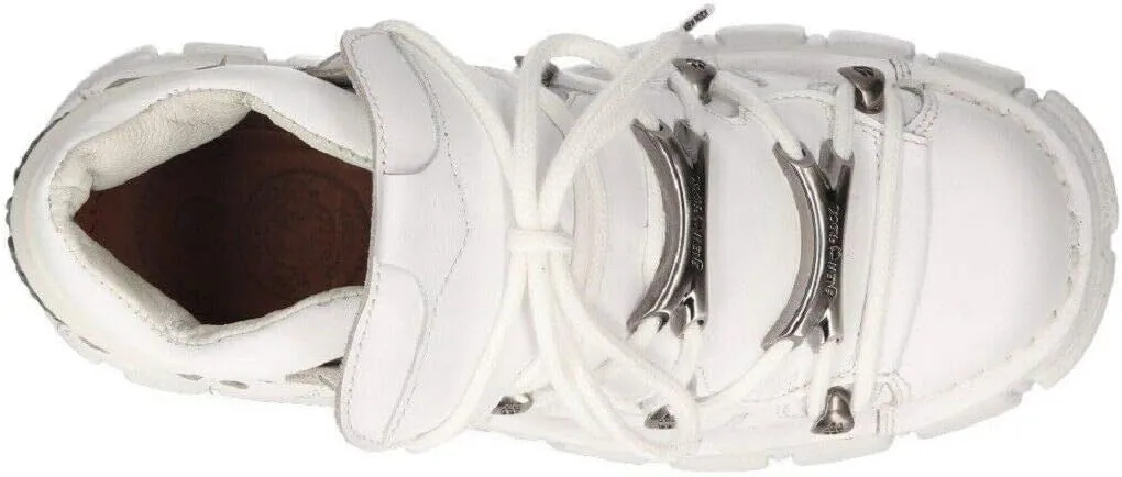 New Rock 106N-S8 PLATFORM SHOES Metallic White Leather Biker Punk Gothic Boots