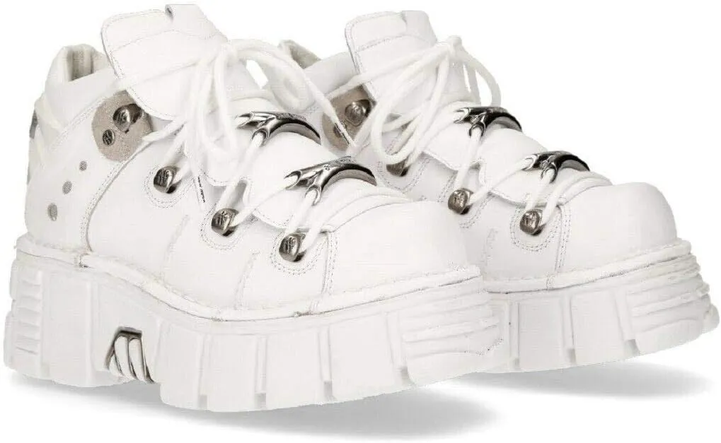 New Rock 106N-S8 PLATFORM SHOES Metallic White Leather Biker Punk Gothic Boots