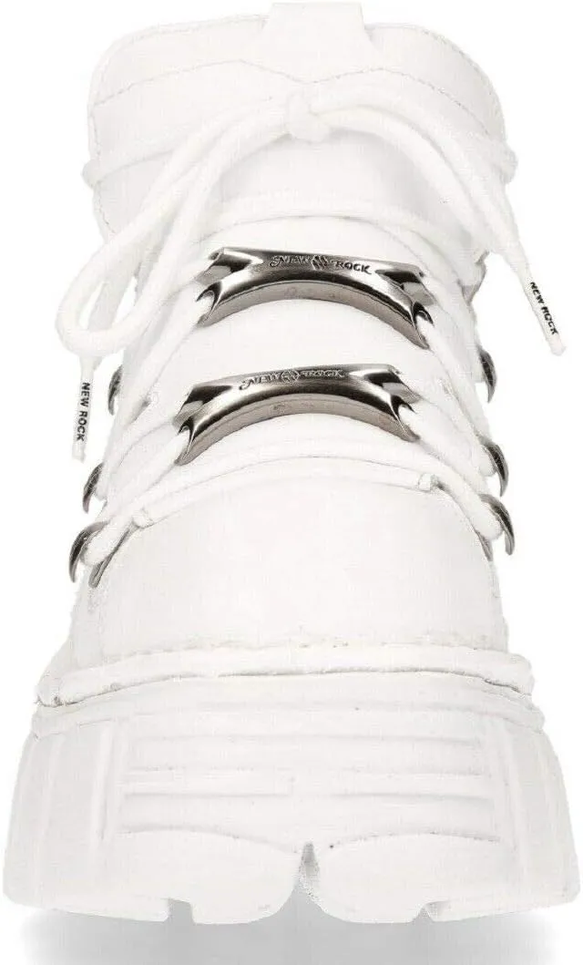 New Rock 106N-S8 PLATFORM SHOES Metallic White Leather Biker Punk Gothic Boots