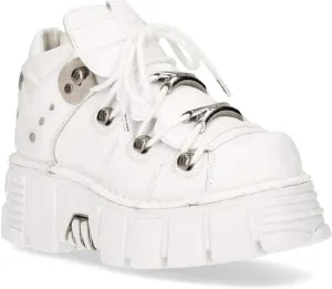 New Rock 106N-S8 PLATFORM SHOES Metallic White Leather Biker Punk Gothic Boots