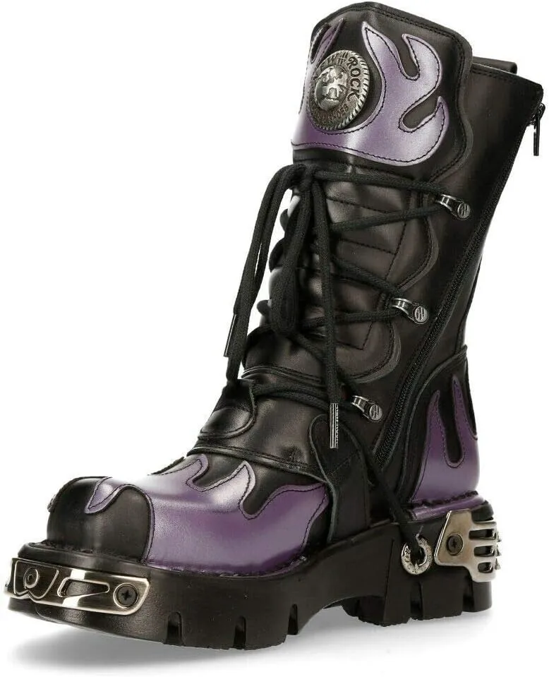 NEW ROCK Boots 591 Flame Metallic Leather Men's Goth Punk Biker Fashion