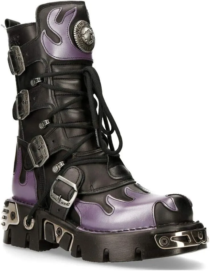 NEW ROCK Boots 591 Flame Metallic Leather Men's Goth Punk Biker Fashion