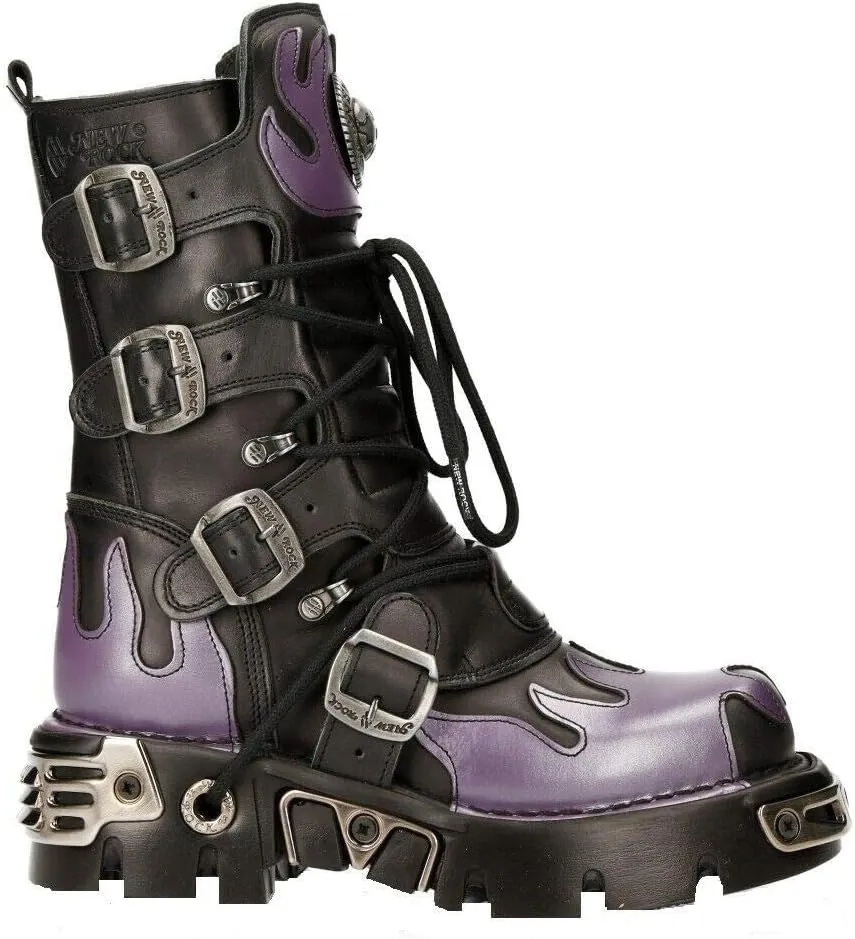NEW ROCK Boots 591 Flame Metallic Leather Men's Goth Punk Biker Fashion