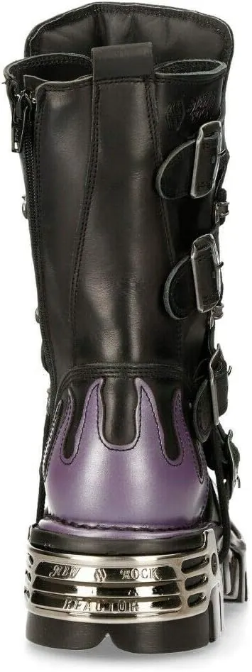 NEW ROCK Boots 591 Flame Metallic Leather Men's Goth Punk Biker Fashion