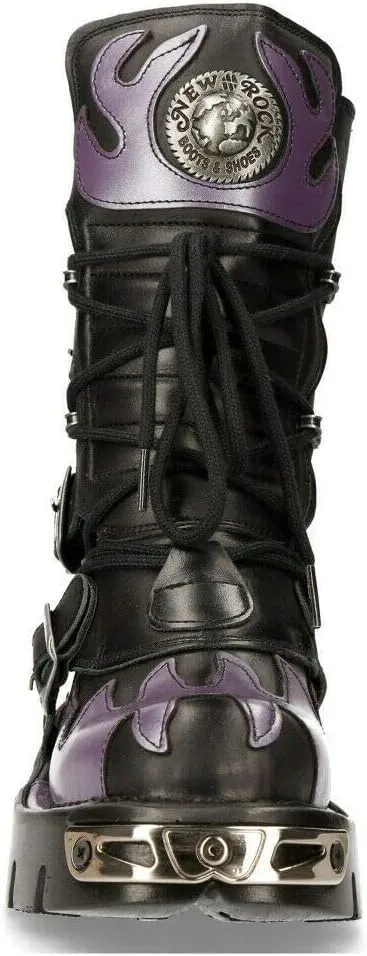 New Rock Boots 591 Flame Metallic Leather Women's Goth Punk Biker Fashion