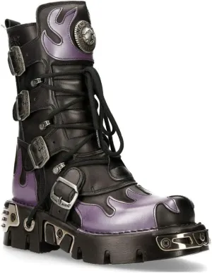 New Rock Boots 591 Flame Metallic Leather Women's Goth Punk Biker Fashion