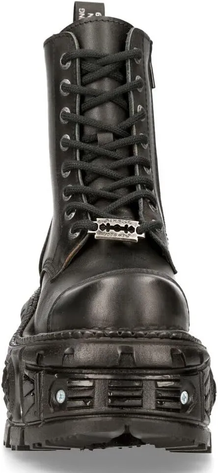 New Rock Men's TANK083-C1 Real Leather Combat Black Platform Biker Military Shoe Boots