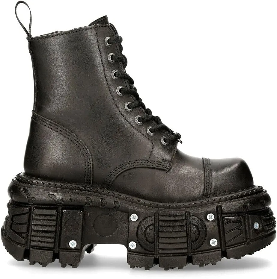 New Rock Men's TANK083-C1 Real Leather Combat Black Platform Biker Military Shoe Boots