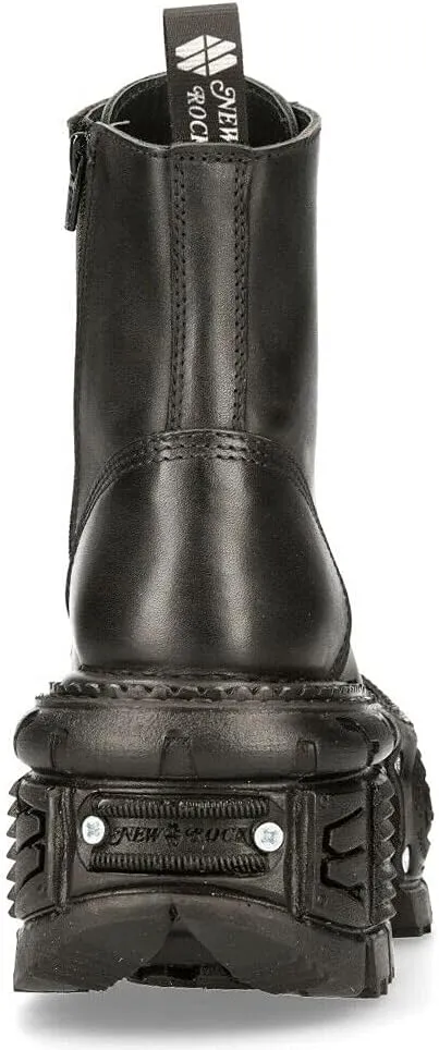 New Rock Men's TANK083-C1 Real Leather Combat Black Platform Biker Military Shoe Boots