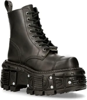 New Rock Men's TANK083-C1 Real Leather Combat Black Platform Biker Military Shoe Boots