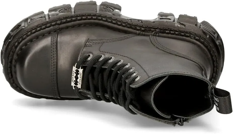 New Rock Men's TANK083-C1 Real Leather Combat Black Platform Biker Military Shoe Boots