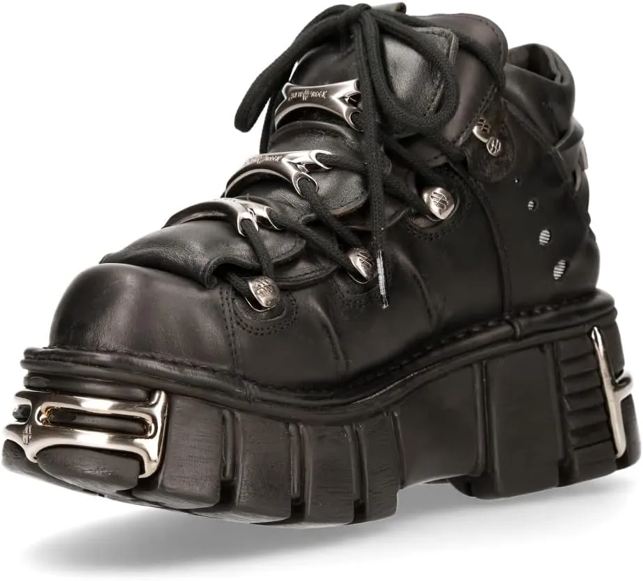 New Rock Newrock 106 S1 Unisex Metallic Black Classic Leather Biker Gothic Boots