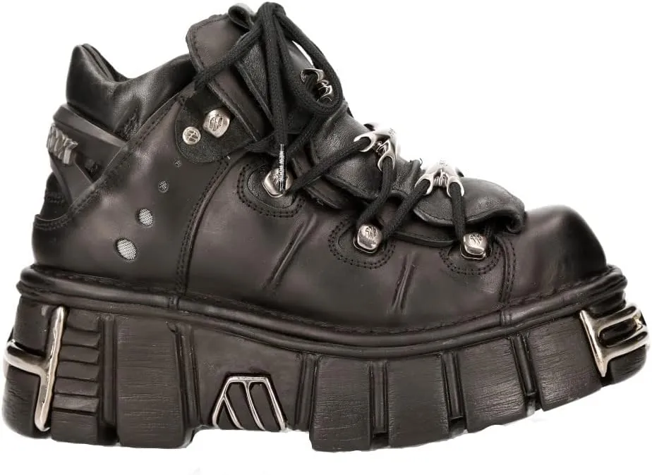 New Rock Newrock 106 S1 Unisex Metallic Black Classic Leather Biker Gothic Boots