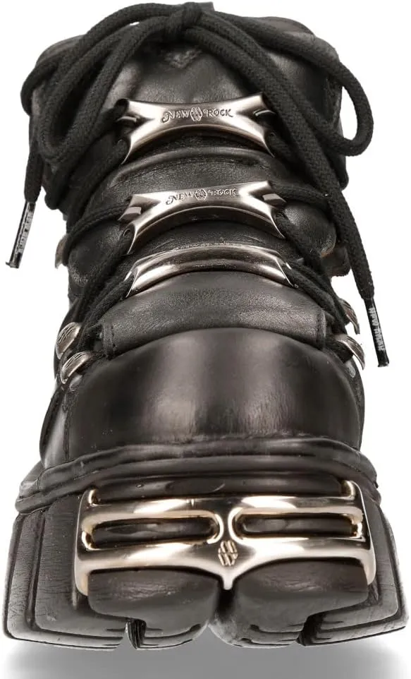 New Rock Newrock 106 S1 Unisex Metallic Black Classic Leather Biker Gothic Boots