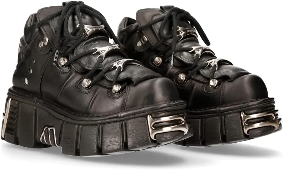 New Rock Newrock 106 S1 Unisex Metallic Black Classic Leather Biker Gothic Boots
