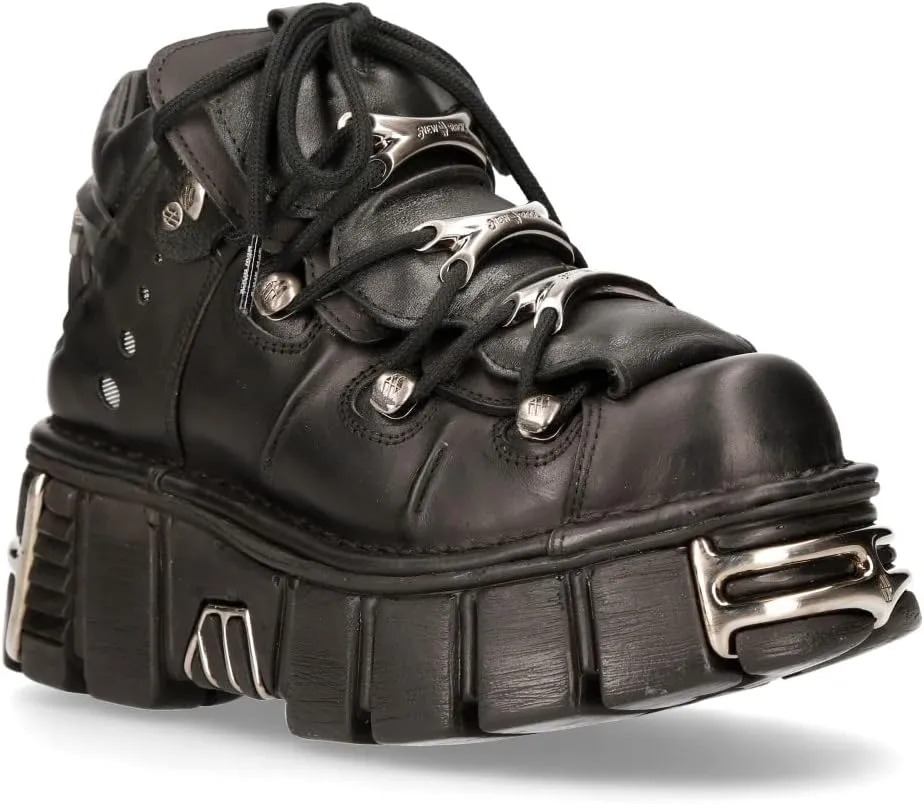 New Rock Newrock 106 S1 Unisex Metallic Black Classic Leather Biker Gothic Boots