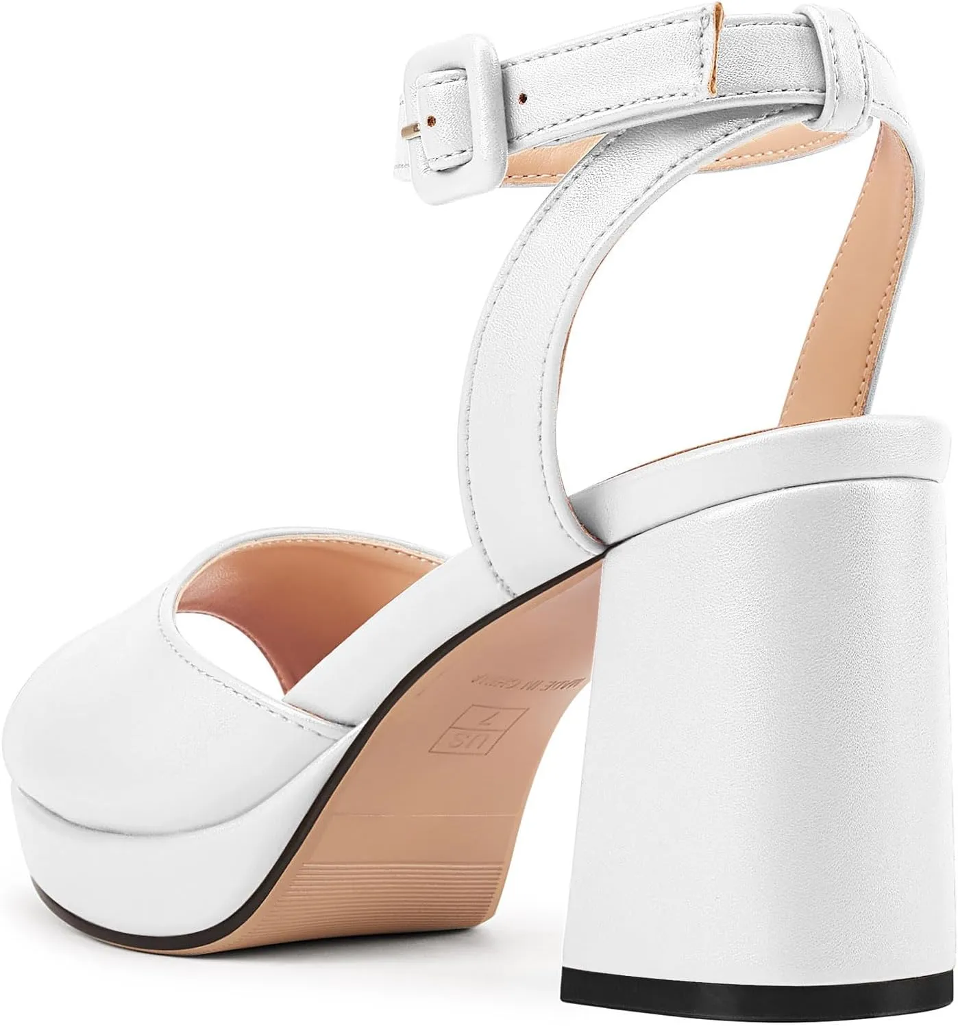 NobleOnly Platform Heels for Women Platform Sandals Chunky Heel Peep Open Toe Ankle Strap Block Heeled Sandals for Party Prom Wedding 3.2 Inches Heels
