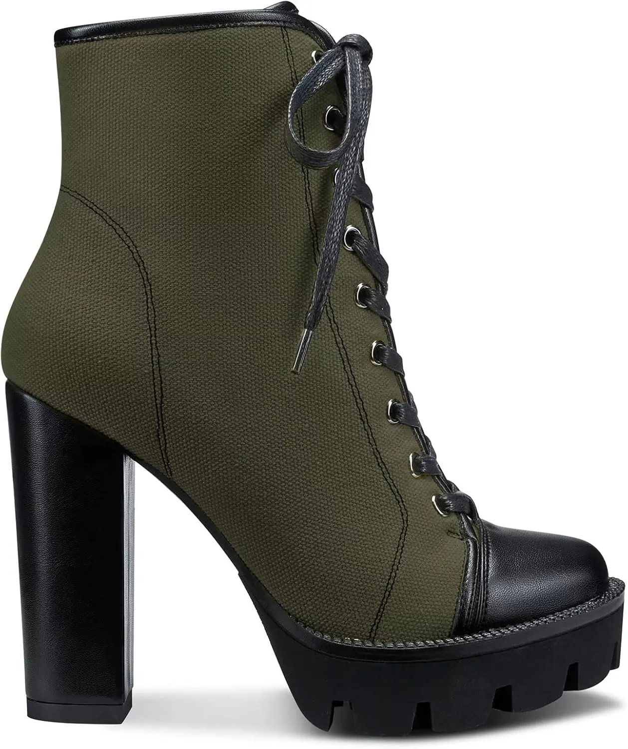 NobleOnly Women High Heel Platform Round Toe Ankle Boots Short Bootie Zipper Lace-up Riding Boots Classic Party Office 5.1 Inches Heels